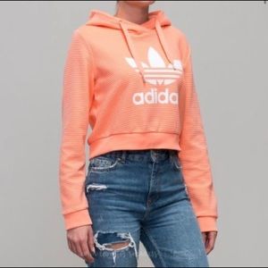 Adidas Peach/coral crop ribbed hoodie NWOT